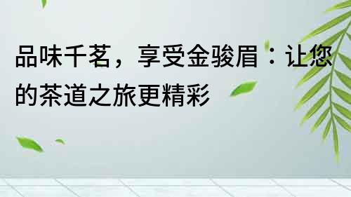 品味千茗，享受金駿眉：讓您的茶道之旅更精彩