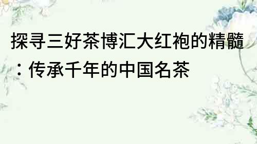 探尋三好茶博匯大紅袍的精髓：傳承千年的中國名茶