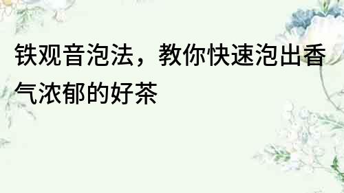 鐵觀音泡法，教你快速泡出香氣濃郁的好茶