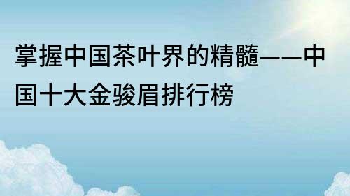 掌握中國茶葉界的精髓——中國十大金駿眉排行榜