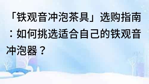 「鐵觀音沖泡茶具」選購指南：如何挑選適合自己的鐵觀音沖泡器？
