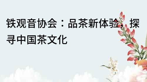 鐵觀音協(xié)會：品茶新體驗，探尋中國茶文化