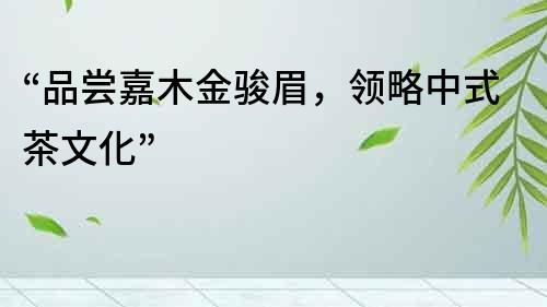 “品嘗嘉木金駿眉，領略中式茶文化”