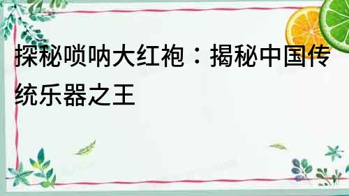 探秘嗩吶大紅袍：揭秘中國傳統樂器之王