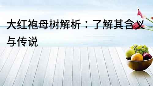 大紅袍母樹解析：了解其含義與傳說