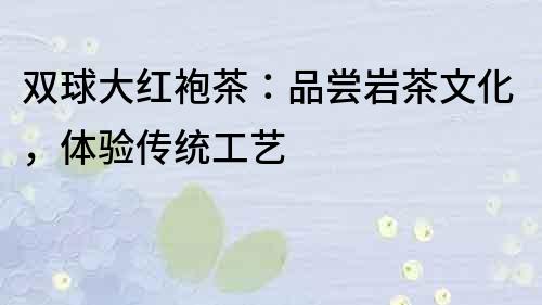 雙球大紅袍茶：品嘗巖茶文化，體驗傳統工藝