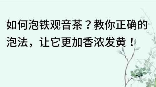 如何泡鐵觀音茶？教你正確的泡法，讓它更加香濃發(fā)黃！
