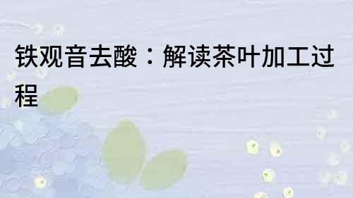 鐵觀音去酸：解讀茶葉加工過程