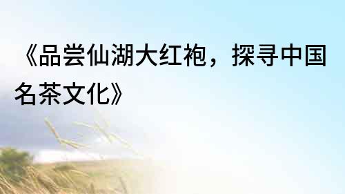 《品嘗仙湖大紅袍，探尋中國名茶文化》