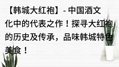 【韓城大紅袍】- 中國酒文化中的代表之作！探尋大紅袍的歷史及傳承，品味韓城特色美食！
