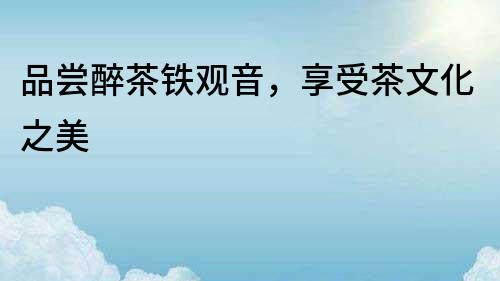 品嘗醉茶鐵觀音，享受茶文化之美