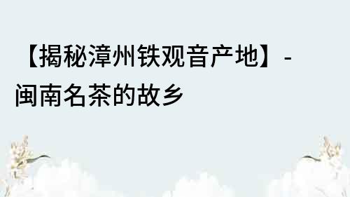 【揭秘漳州鐵觀音產地】- 閩南名茶的故鄉