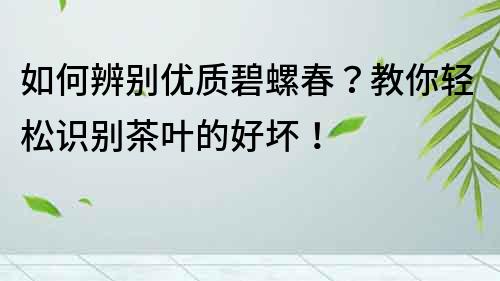 如何辨別優(yōu)質(zhì)碧螺春？教你輕松識別茶葉的好壞！