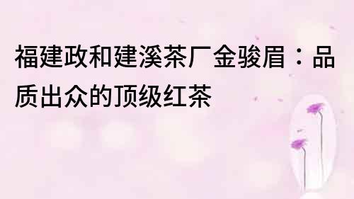 福建政和建溪茶廠金駿眉：品質(zhì)出眾的頂級紅茶