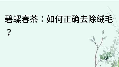 碧螺春茶：如何正確去除絨毛？