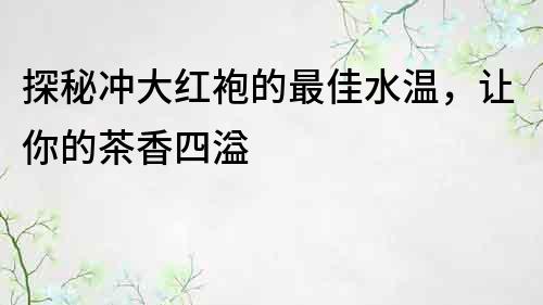 探秘沖大紅袍的最佳水溫，讓你的茶香四溢