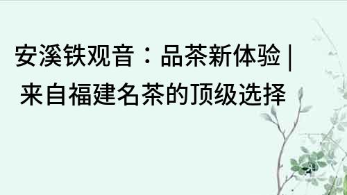 安溪鐵觀音：品茶新體驗 | 來自福建名茶的頂級選擇