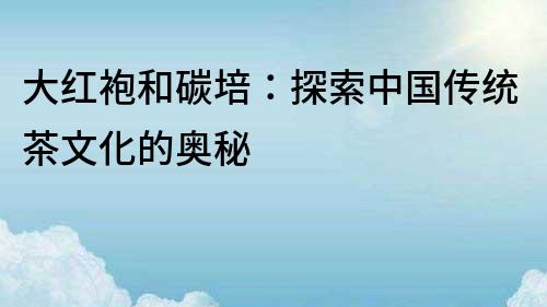 大紅袍和碳培：探索中國傳統茶文化的奧秘