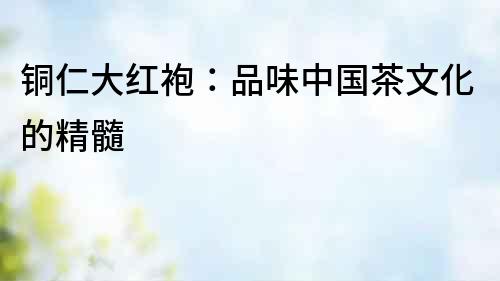 銅仁大紅袍：品味中國茶文化的精髓