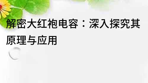 解密大紅袍電容：深入探究其原理與應用