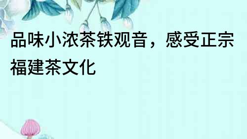 品味小濃茶鐵觀音，感受正宗福建茶文化