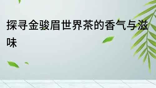 探尋金駿眉世界茶的香氣與滋味