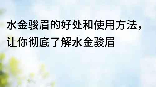 水金駿眉的好處和使用方法，讓你徹底了解水金駿眉