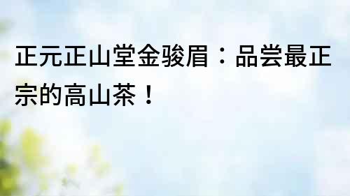 正元正山堂金駿眉：品嘗最正宗的高山茶！